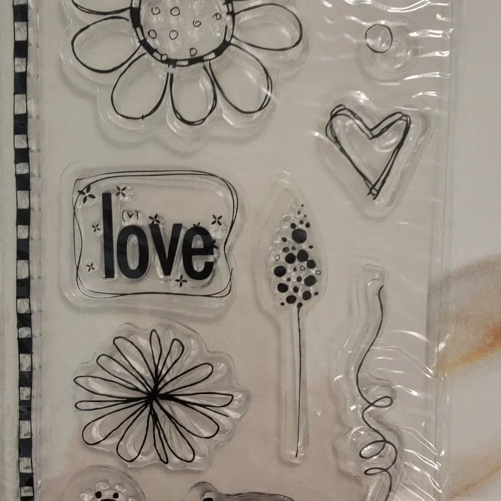 Heidi Grace CHEERFUL BEE Love Flowers Clear Cling Stamps Set of 18 Stamps NEW